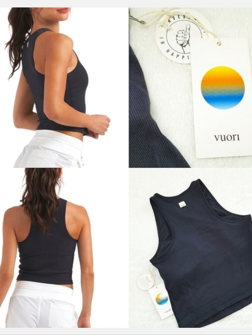 Vuori Mudra Plyo Tank Top Ribbed Cropped Black NWT Activewear HTF PRICE FIRM